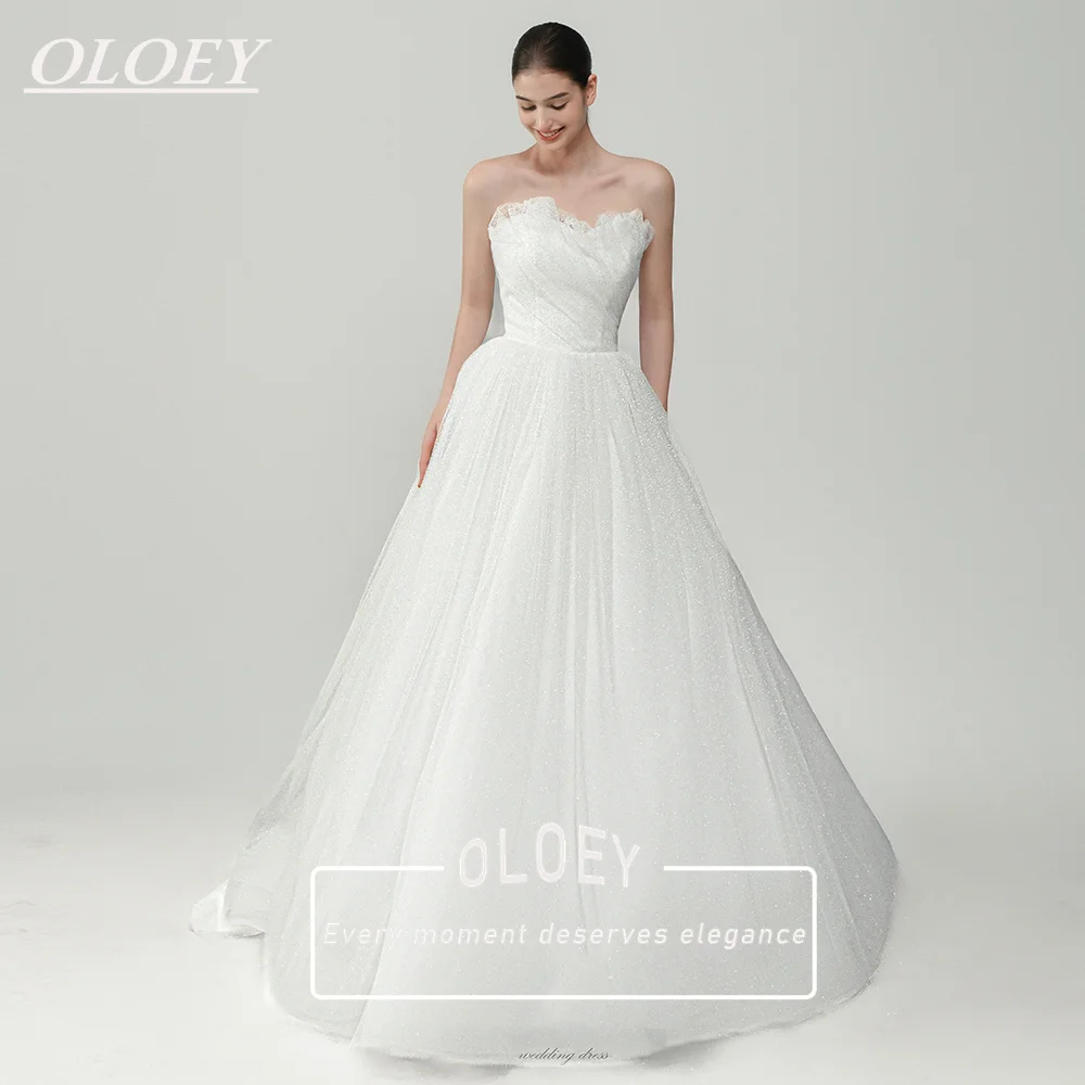 OLOEY Glitter A-Line Wedding Dress Sweetheart Neck Pleated Mesh Women's Bridal Gown Korea Photoshoot Customized Robe De Mariage