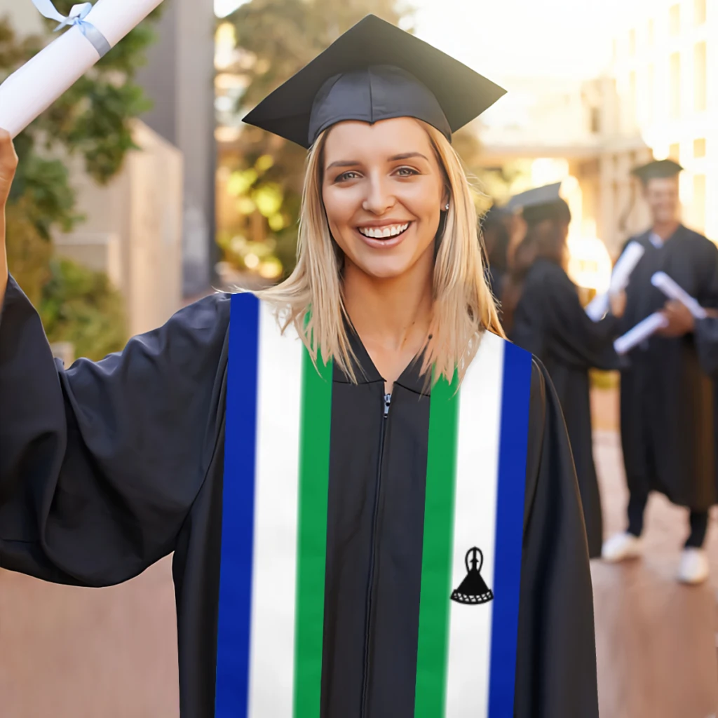 Aangepaste naam of logo Lesotho vlag sjaal afstuderen stal sjerp internationale studie in het buitenland klasse van 2023 sjaal