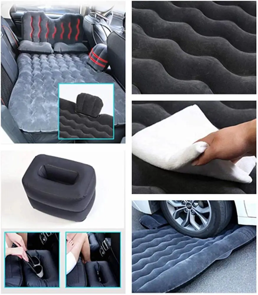 Matelas à air gonflable pour siège arrière de voiture, pompe de siège arrière portable, coussin de couchage de camping de voyage, coussin avec support dorsal, convient à SUV universel, camion