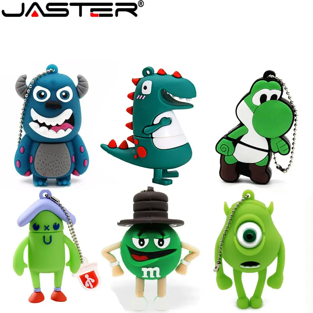 JASTER-Clé USB 2.0 verte en silicone pour enfants, disque U de dessin animé, belle clé USB, clé USB, 8 Go, 16 Go, 32 Go, 64 Go, cadeaux