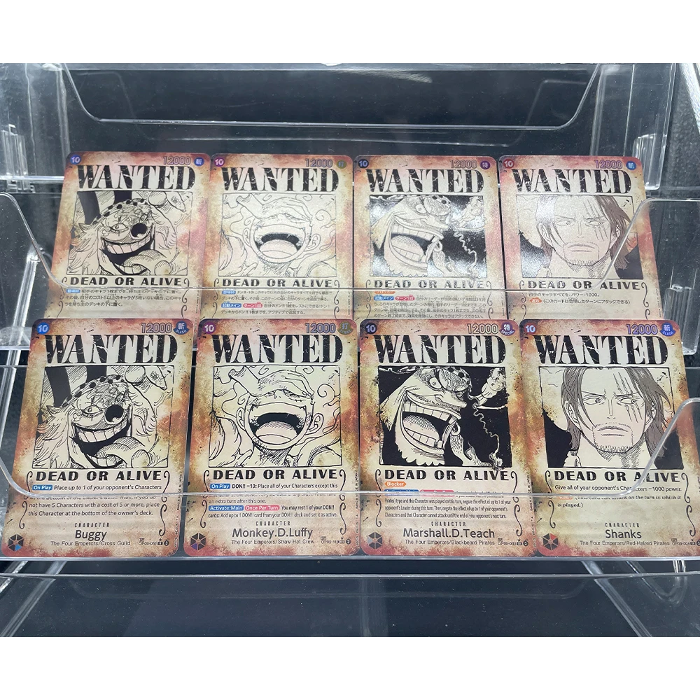 

4Pcs/set ANIME OPCG WANTED COLLECTION CARD ENGLISH DEAD OR ALIVE SP OP05-119 SEC LUFFY OP09-004 SR SHANKS CARD COLOR FLASH TOY