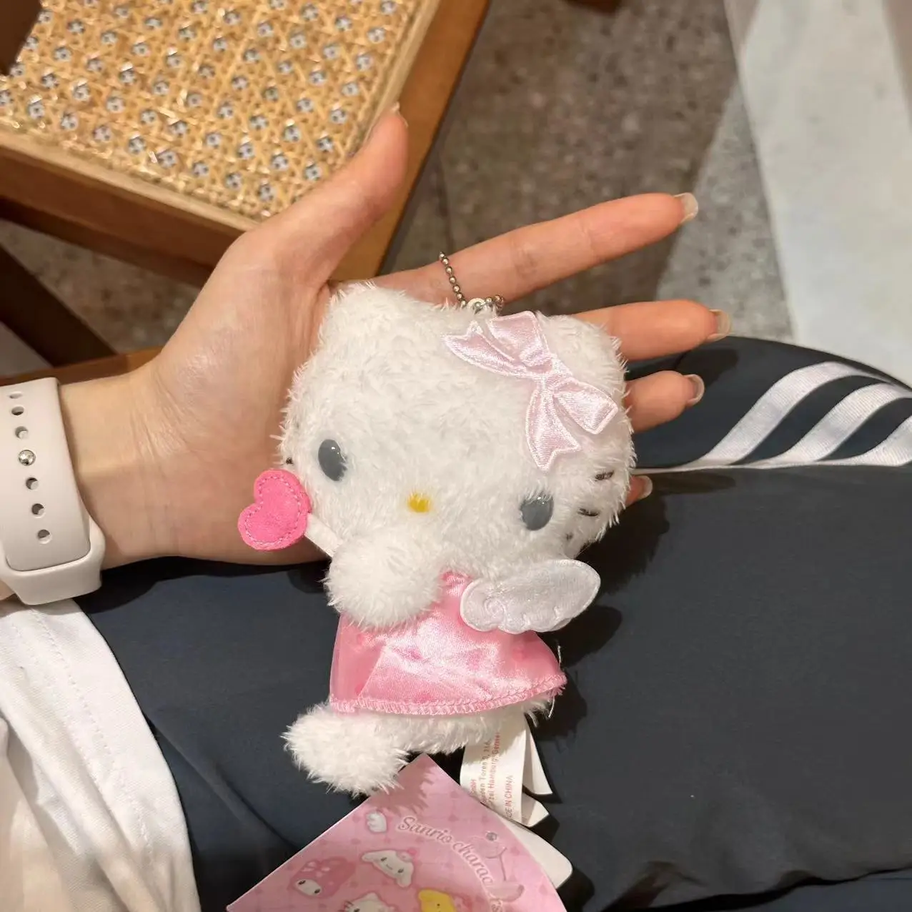 Sanrio Hello Kitty Cute Plush KT Cat Doll Angel Cupid Doll Keychain Kawaii Fluffy Toy Backpack Pendant Adorkable Periphery Gifts