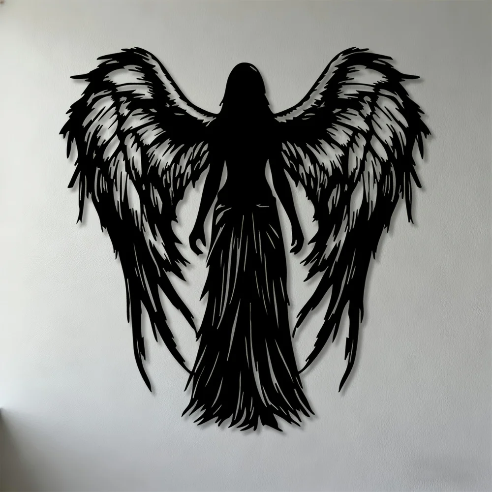 CIFBUY Metal Wall Art Angel Wings Iron Hanging Decor 2D Sculpture Elegant For Office Home Indoor Outdoor Accent