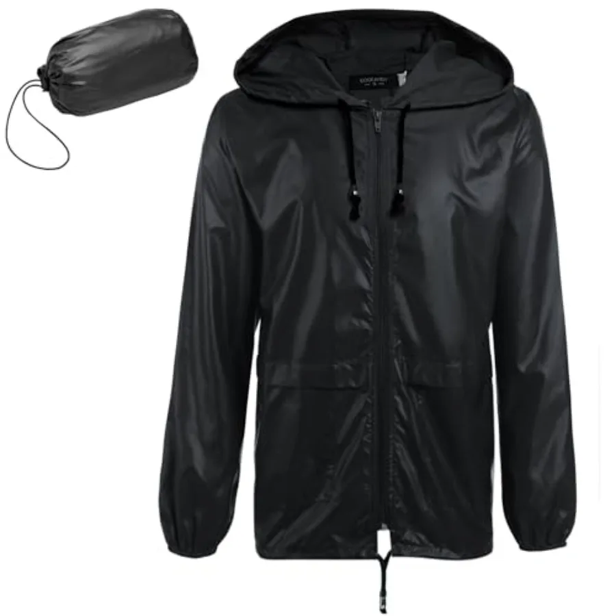 Mens Packable Rain Jacket Lightweight Waterproof Raincoat with Hood Outdoor Rain Gear Travel Hiking Cycling