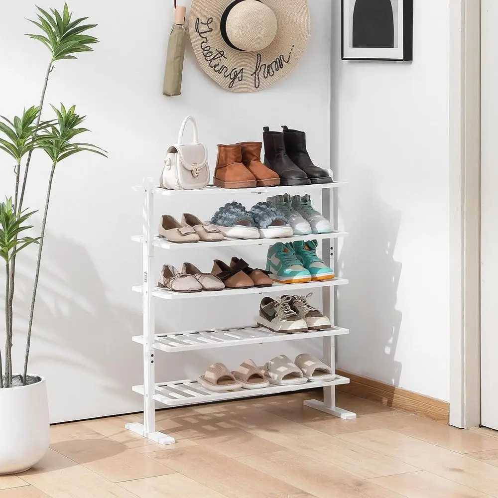 

Varhomax White Shoe Rack, 5-Tier Bamboo Shoe Rack Organizer or Closet and Entryway, Thick Wooden ree Standing Shoe Shel or Small