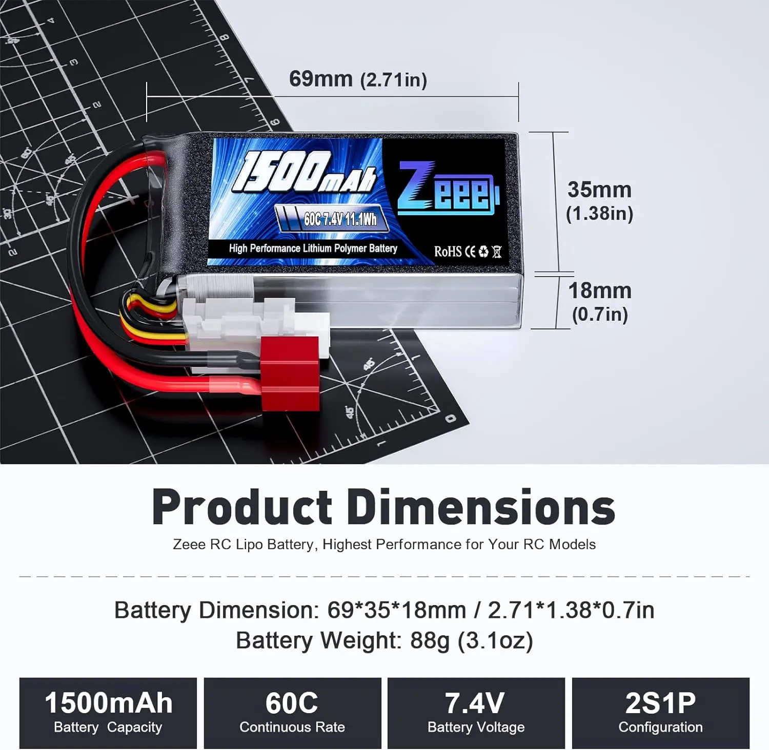 2 jednostki Zeee bateria Lipo 2S 7.4V 60C 1500mAh z wtyczką do dronów RC RC wyścigi samochodowe Hobby specjalizujące się w bateria Lipo części