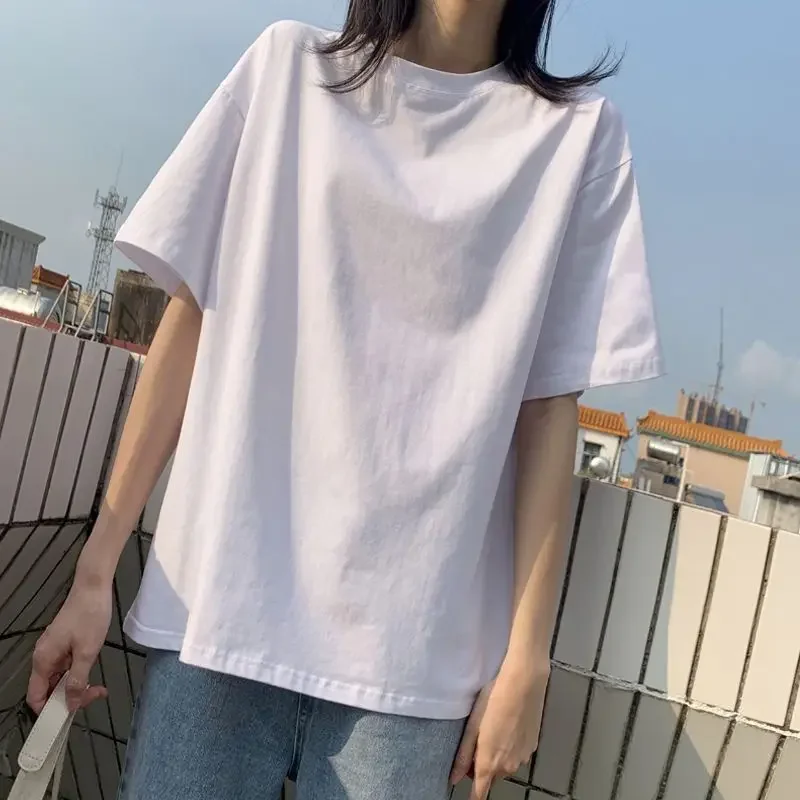 女性用半袖ラウンドネックTシャツ,カジュアルで多用途,コットン,カジュアルスタイル