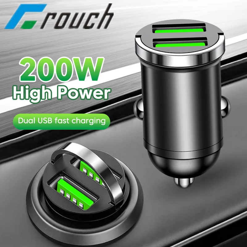 200W Dual USB Car Charger Fast Charging Mini Pull Ring Car Phone Charger For iphone Xiaomi Huawei ipad Universal Car Lighter