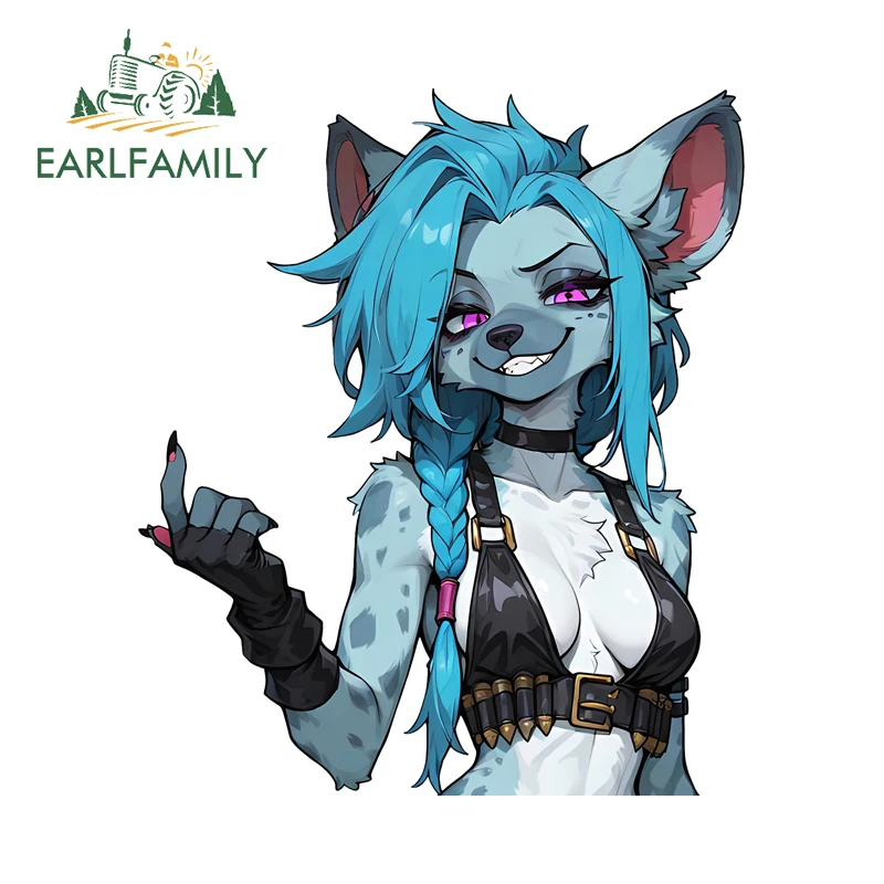 

EARLFAMILY Furry Middle Finger Car Stickers Cute League of Legends Jinx with Animal Ears Decal Laptop Caravan Decals Car Styling