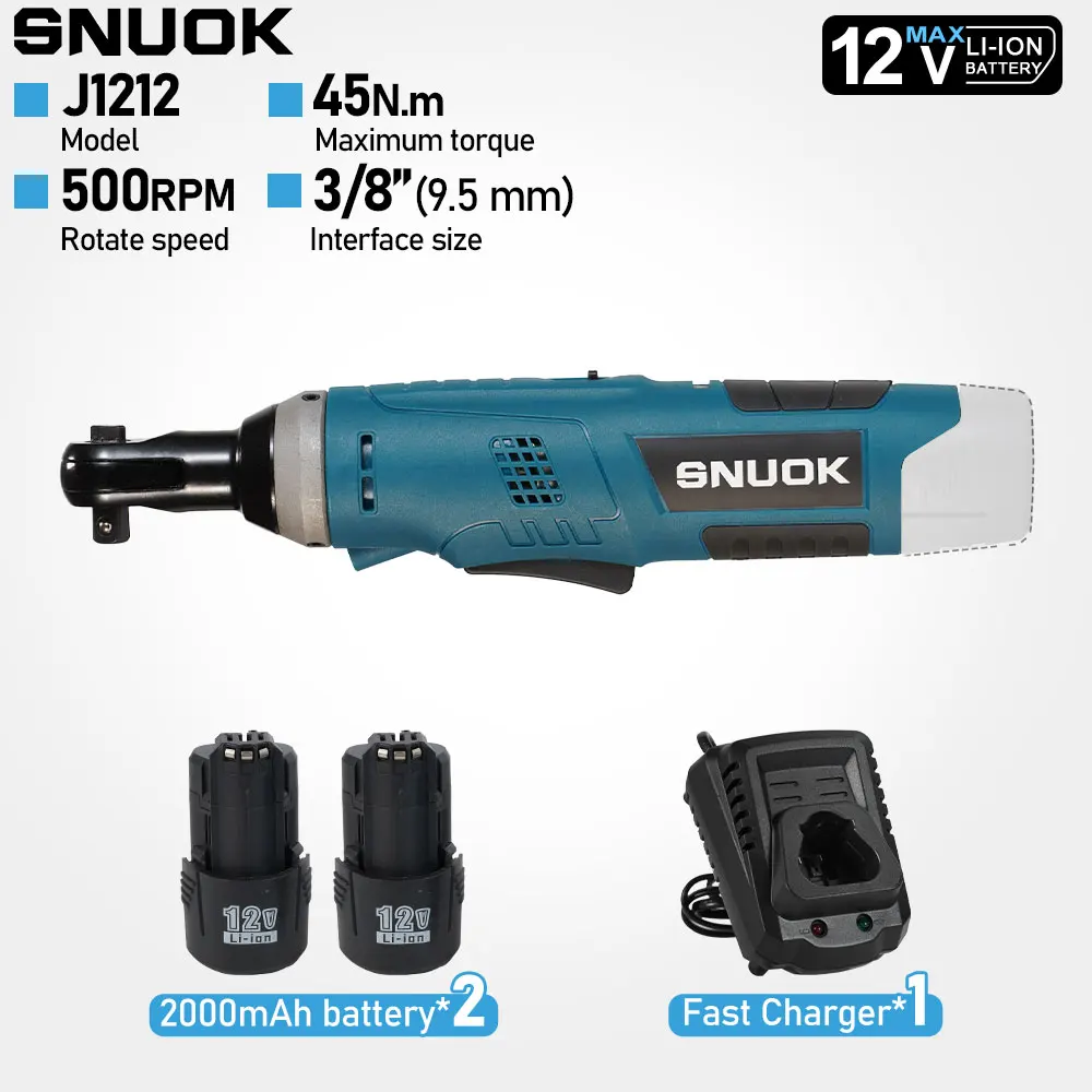 SNUOK 12V Ratchet Wrench 45N. m for Car Tire Disassembly, Mechanical Repair, DIY Furniture Assembly for Bosch Lithium Battery