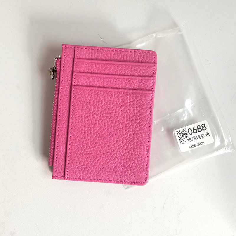Personalisierter Luxus-Kartenhalter mit Reißverschluss aus echtem Leder, modische Geldbörse, lässige Visitenkartenmappe für Damen, Großhandel.