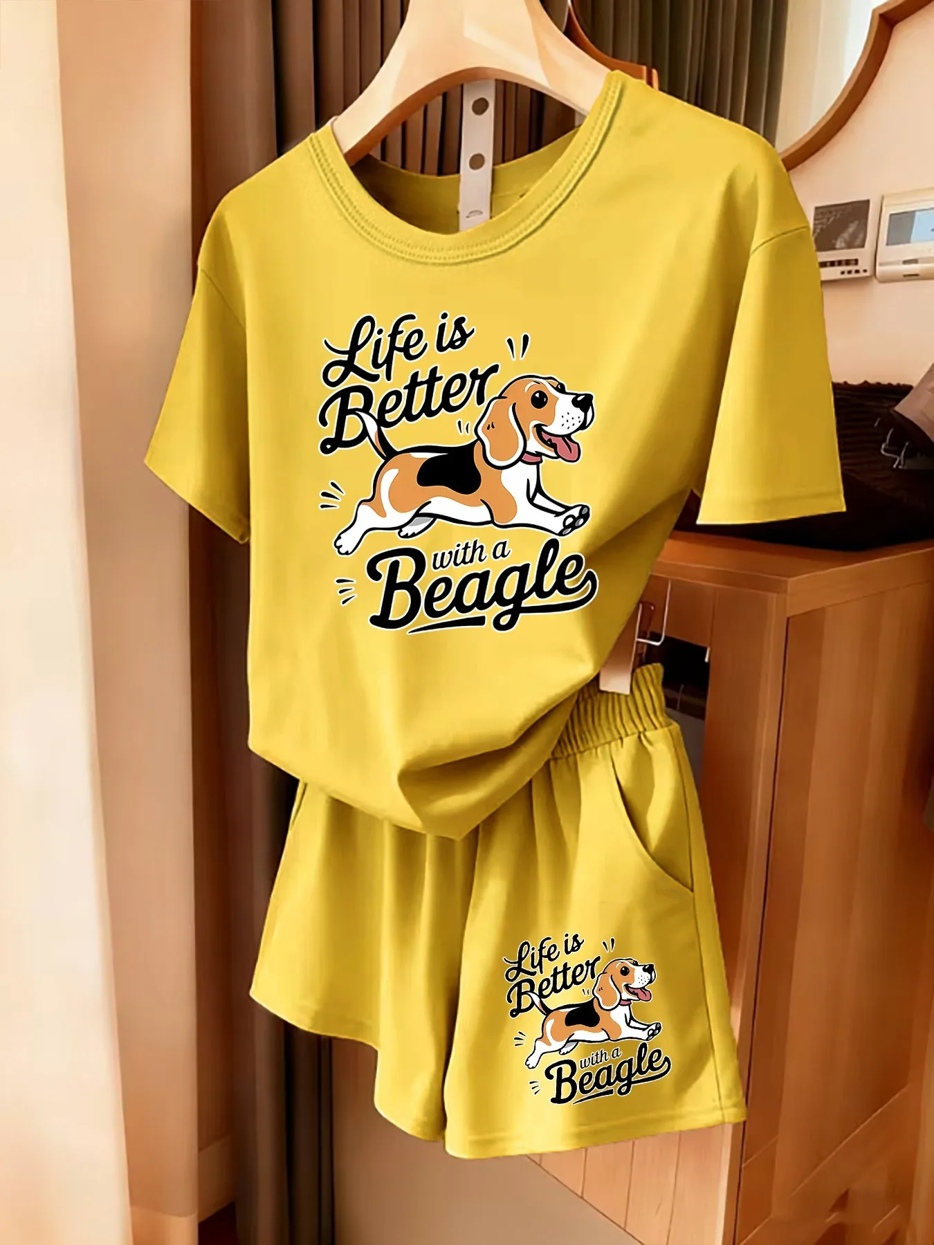2026 Summer Best-Selling Women's Short-Sleeved Shorts Set with Fashionable Sports 3D Big Dog Pattern Print