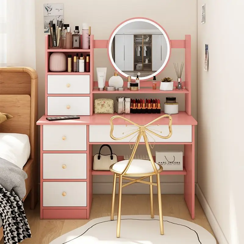 

Bedroom dresser table storage cabinet integrated small Internet ins style home modern simple dressing table mirror