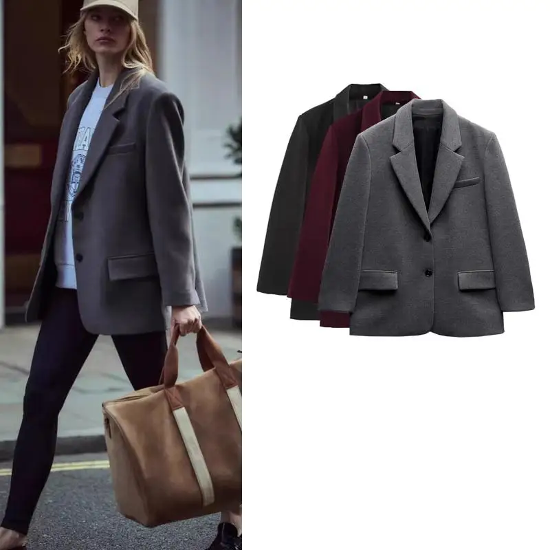 

Spring New Arrival Women's Loose Fit Single Button oulder Pad Straight Leg Suit Jaet Commute Sle Long Sve Regular Le...