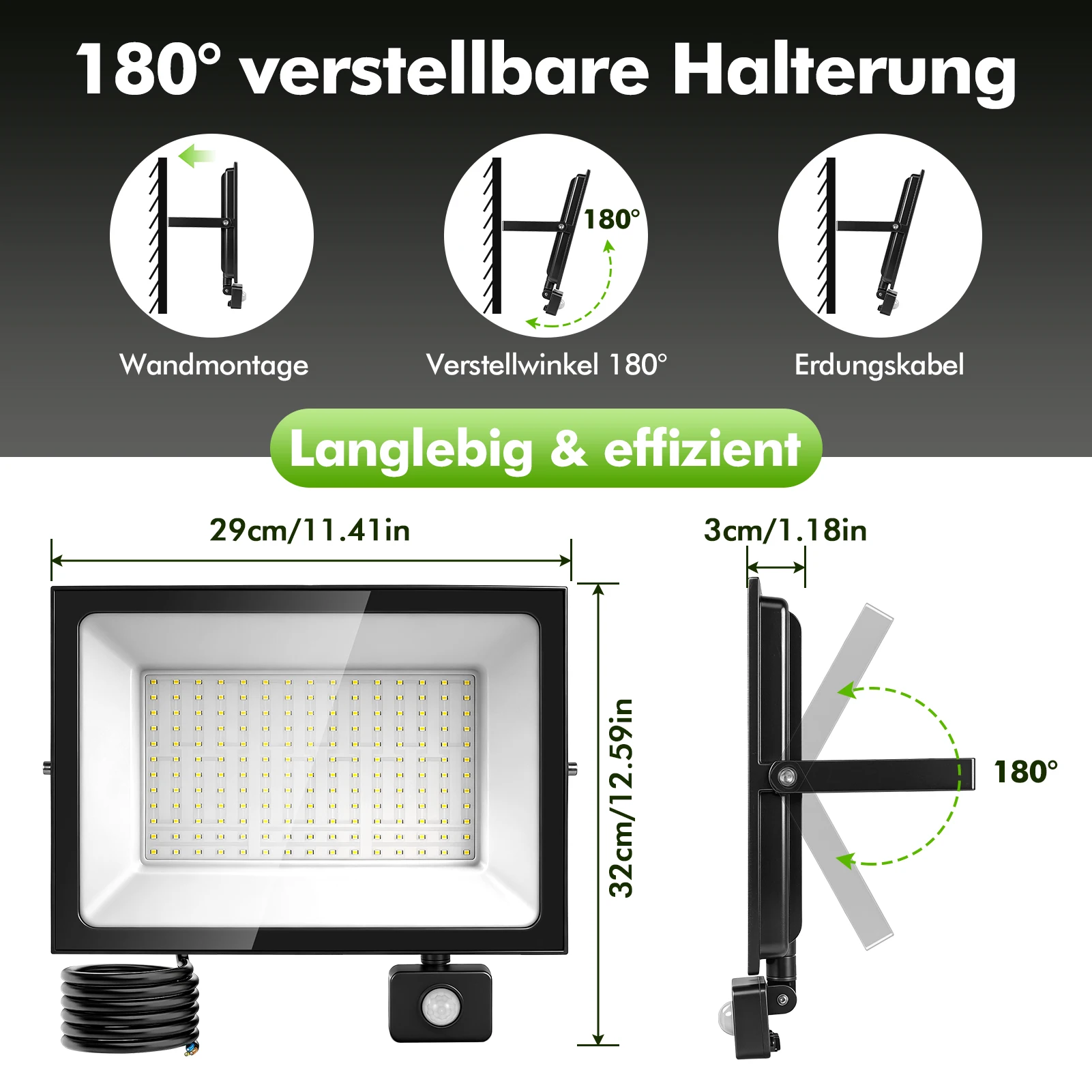 LED-Flutlicht mit Bewegungssensor für den Außenbereich, wasserdicht, 10W-200W, ultrahell, geeignet für Gärten, Terrassen und Straßen, Sicherheitsscheinwerfer