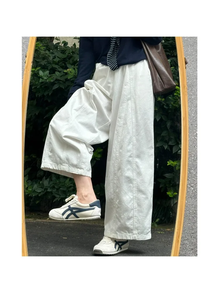 plus Size Women's White Casual Wide Leg Pants High Waist Slimming Quick Dry Comfortable Breathable Summer Trousers