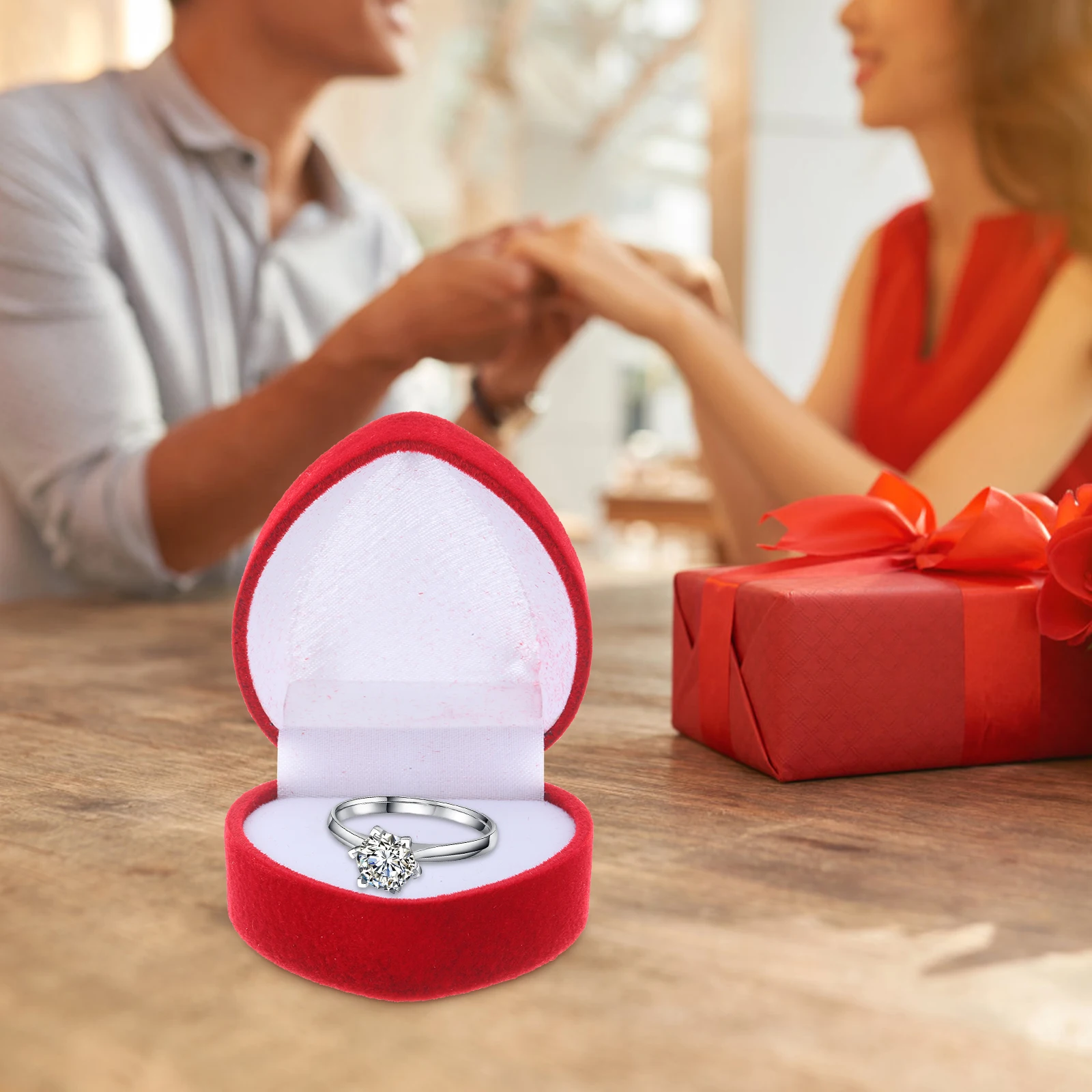 

6Pcs Wedding Ring Box Heart Shaped Flocking Jewelry Storage Case Bride Ring Case Bridal Shower Gift Jewelry Boxes