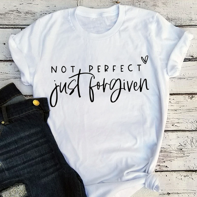 

Not Perfect Just Forgiven Christian Tees Christian T-Shirts Religious Shirts for Women Jesus Clothing Inspirational Graphic Tee