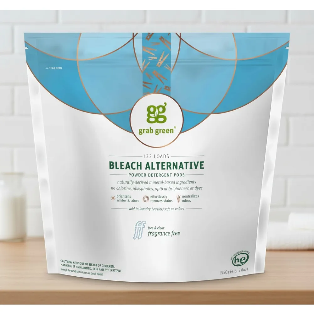 Cápsulas alternativas de lejía sin cloro, 132 unidades, potenciador de lavandería a base de plantas para eliminación de manchas y neutralización de olores