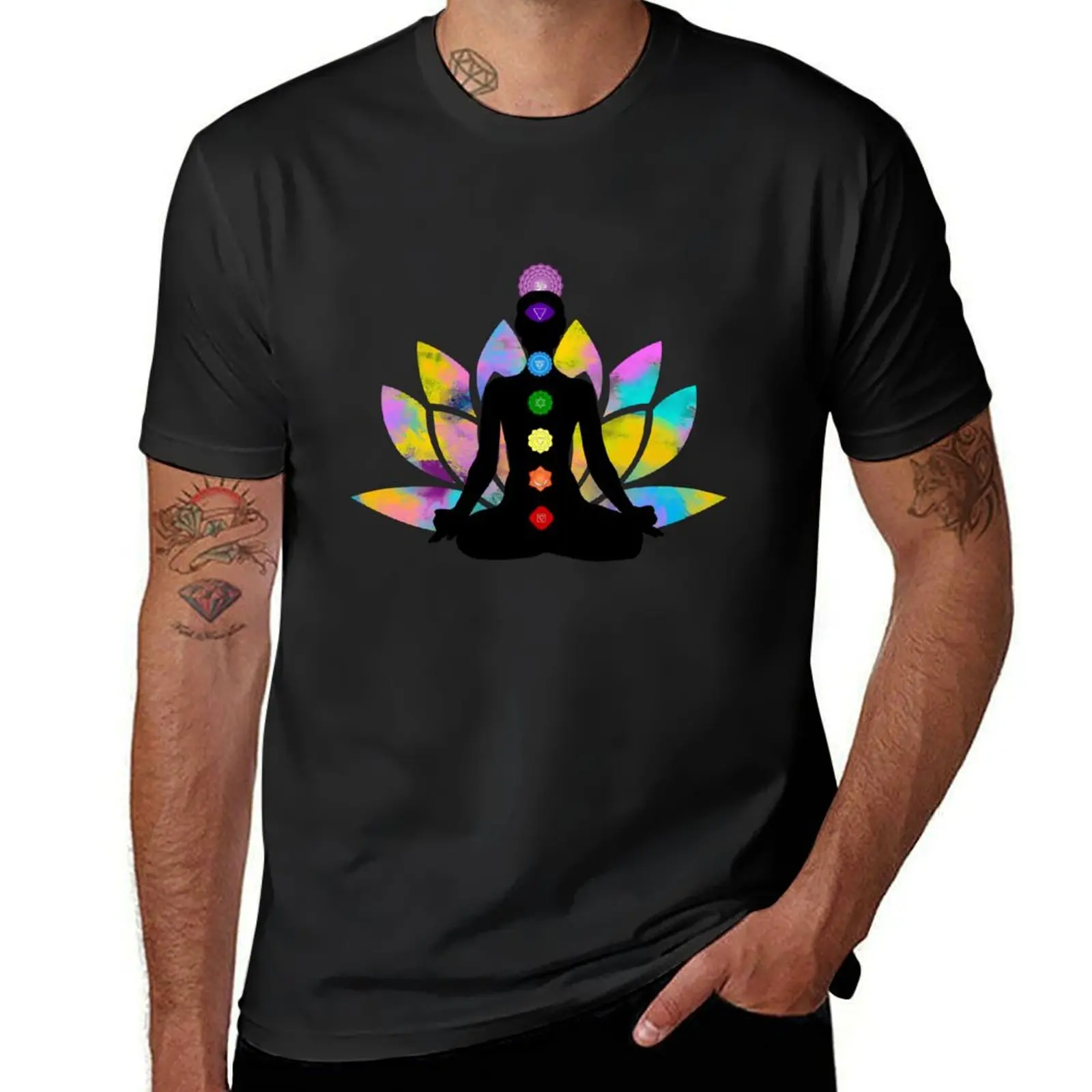 Spiritual 7 Chakra Woman Yoga Pose Meditation T-Shirt Aesthetic clothing vintage graphics t shirts men