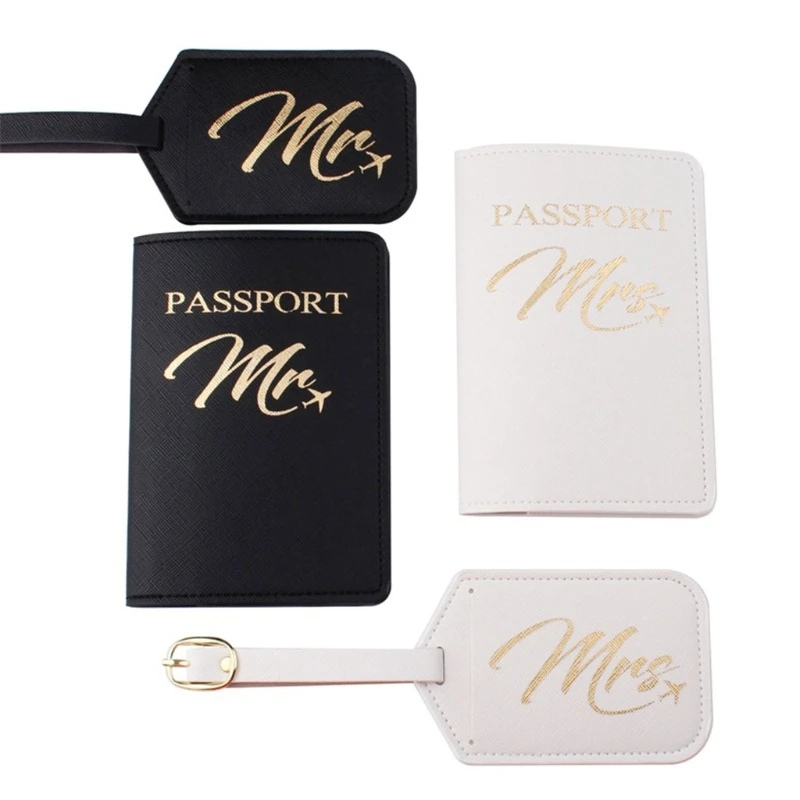 Couverture carte passeport Portable Mr Mrs, avec porte-étiquette bagage, 4 pièces