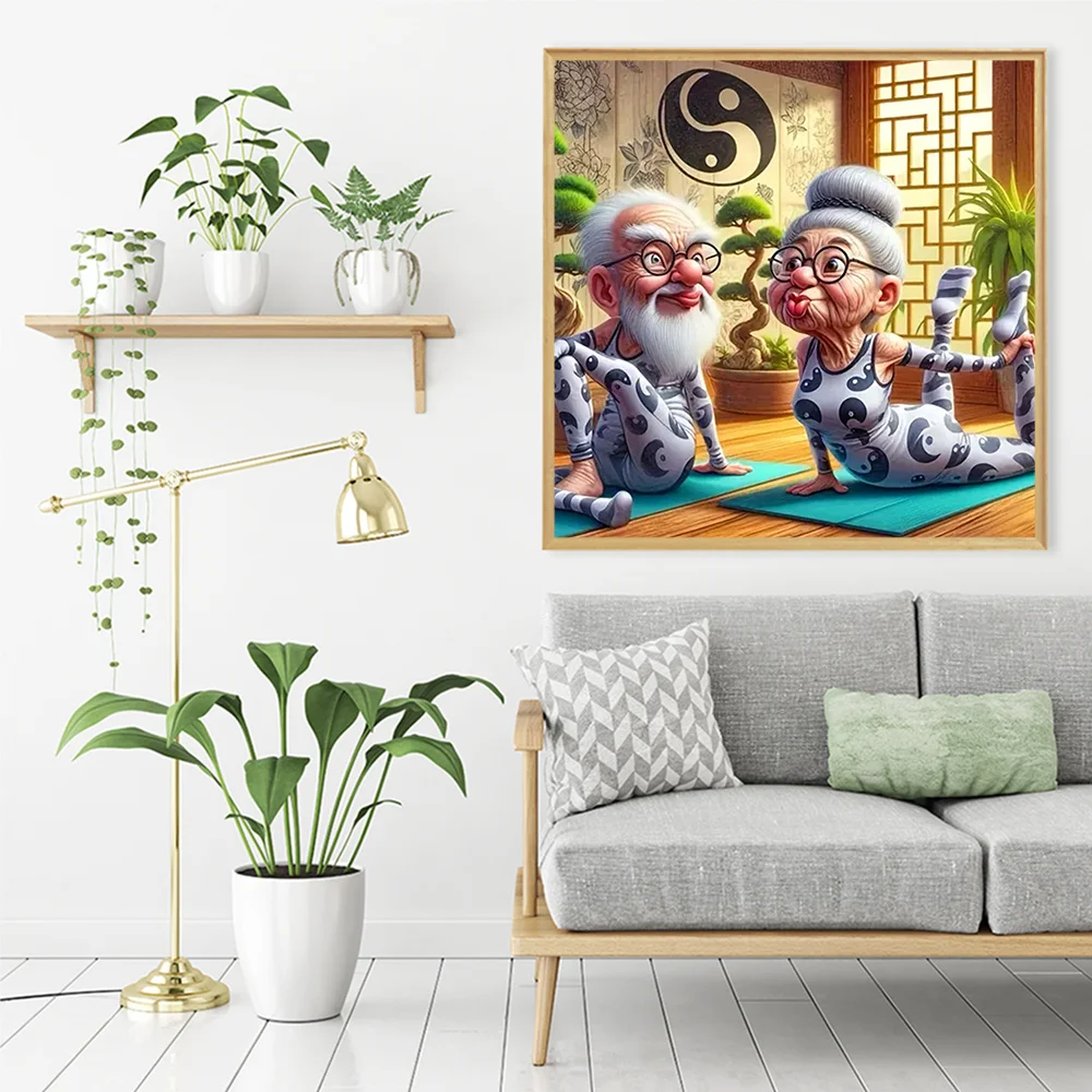 Momoart Old People Diamond Mosaic Couple Portrait Full Square Round Grandparent Embroidery Cartoon Painting Home Decoration