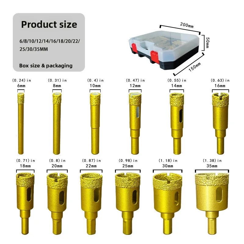 12pcs Tile Drill Bit Set Hole Saw for Ceramic Granite Marble Vitrified Tile Stone Drilling