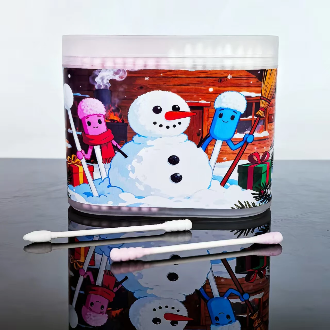 300 قطعة/600 قطعة مسحات قطنية مزدوجة الرأس بطابع عيد الميلاد، مسحات قطنية يومية للبالغين، مسحات قطنية هدية للعطلات