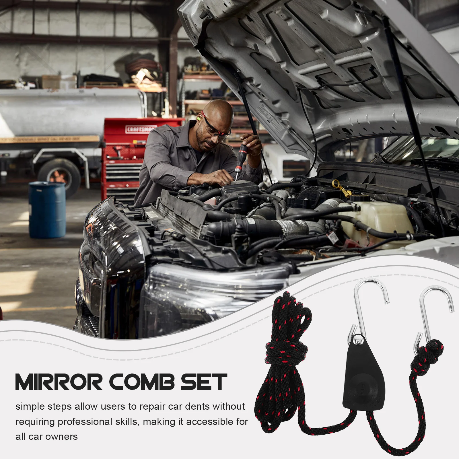 Car Dent Removal Hood Prop Rope Nylon S Hook Tool Auto Body Repair Aluminum Support Frame Dent Removal Accessory