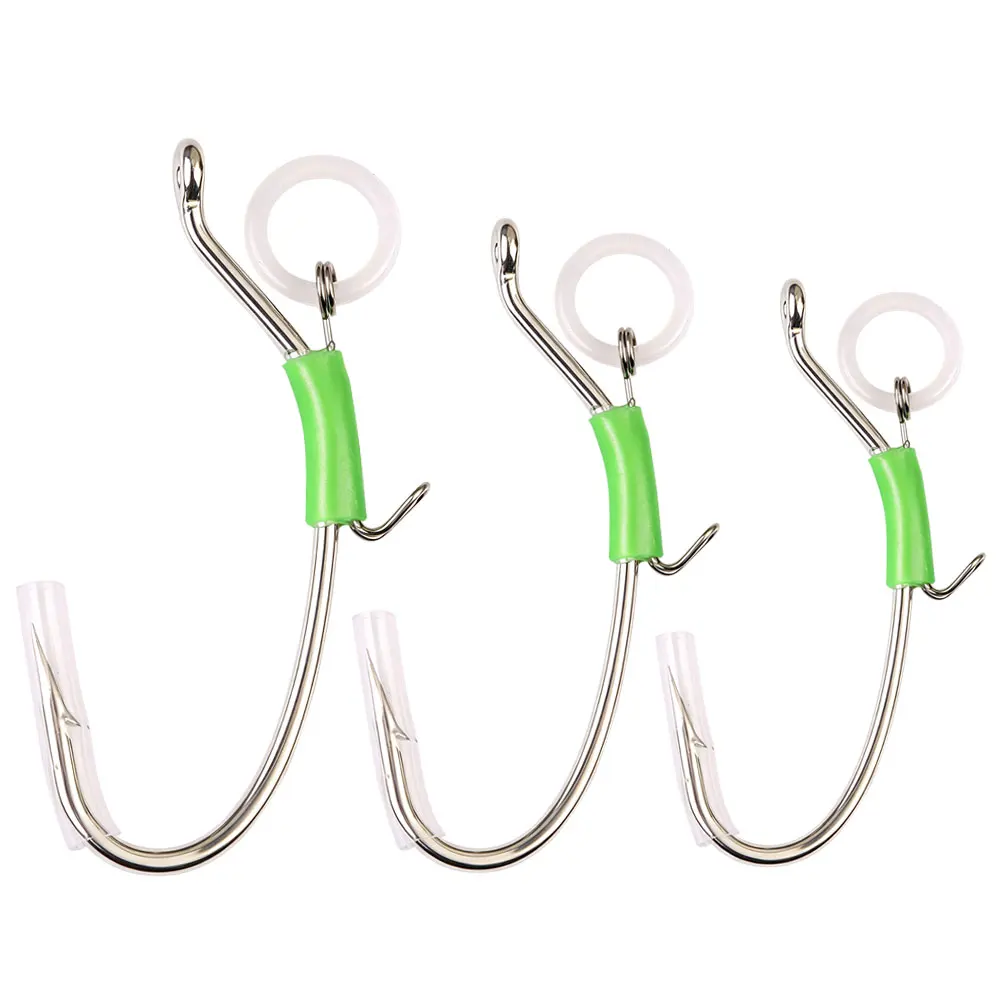 Weiche, leuchtende Garnelen-Rig-Haken mit Gummiring, scharfer Widerhaken, Kurbelhaken für lebende Köder, Weitwurf-Bass- und Meeresangeln