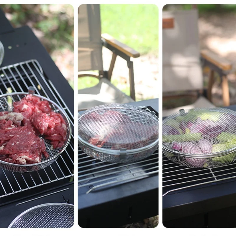 Outdoor Camping BBQ tool ,Stainless Steel Airfryer Basket Quickly Drain Oil ,Draining Basket Durable, Round Food Storage Baskets