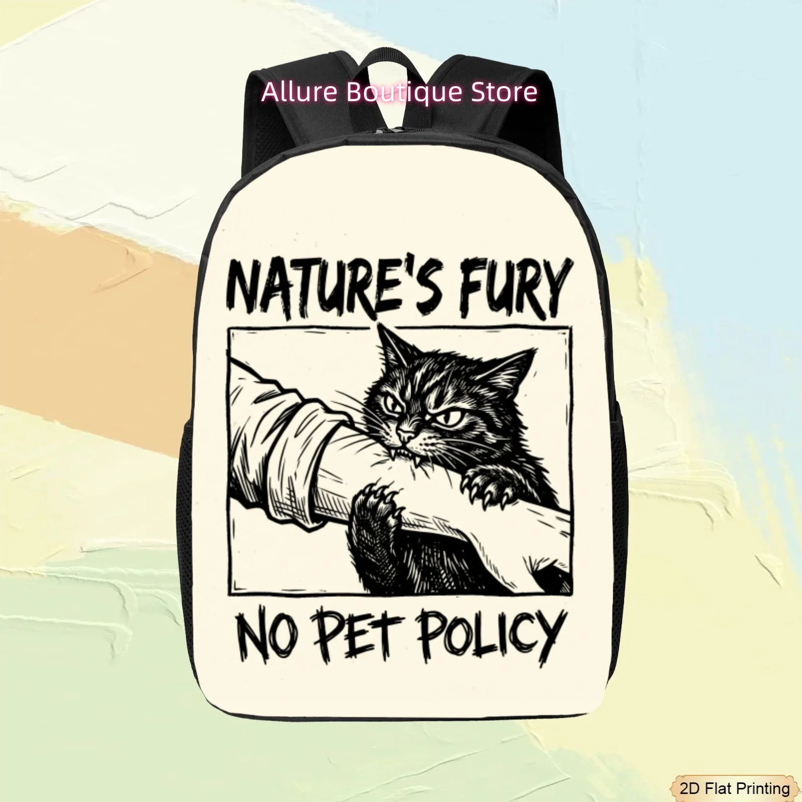 1pc, 2D Flat Digital Cat Arm Clutch Mocha Student Backpack NATURE'S FURY Printed Backpack, Large-Capacity 17-Inch Backpack, Lapt