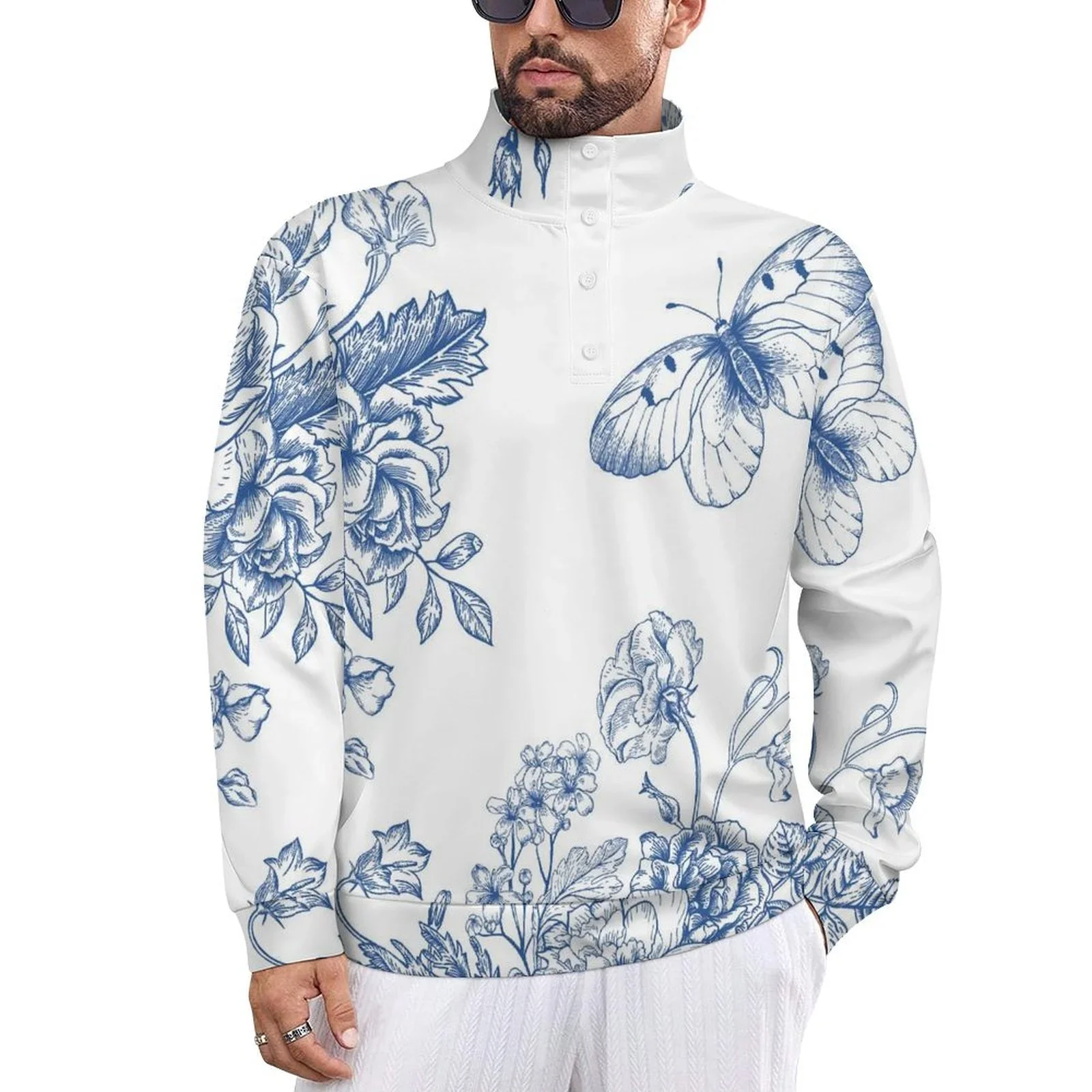 Buysing Men Hoodie 3D Blue Plants and Flowers Pullover Business Oversized Sweatshirt Clothing Hoodies Leisure T-shirts for Men