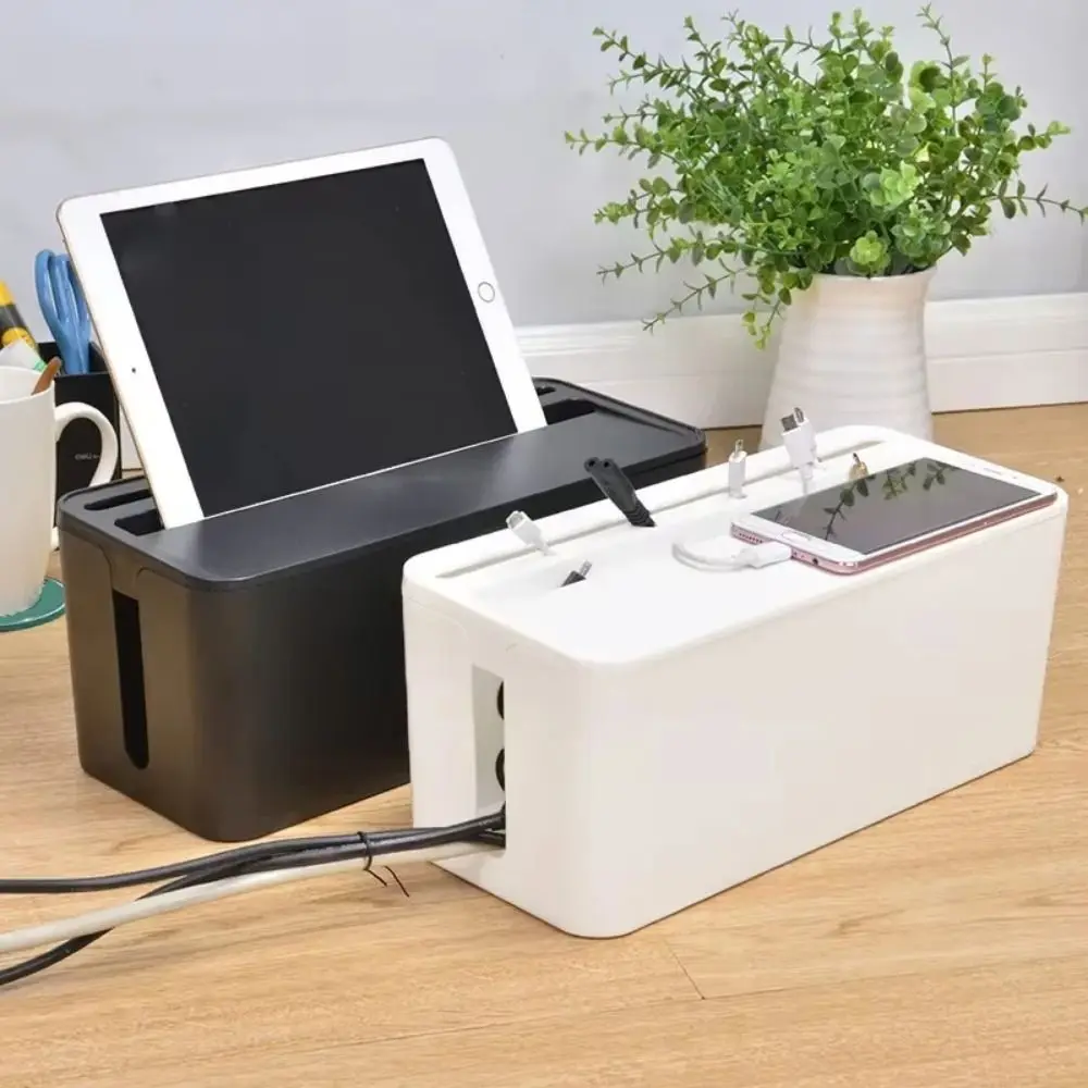 

Plastic Household Cable Management Box with Plastic Lid Storage Bin Desk Power Cable Box Dustproof Space Saving