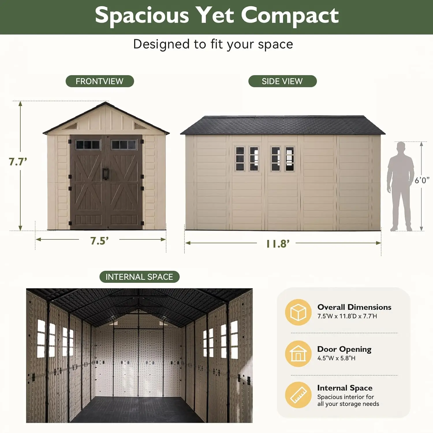 Large Outdoor Resin Storage Shed with Floor, Lockable Door & Window, HDPE Garden Shed for Lawn Tools & Pool Supplies, Customized
