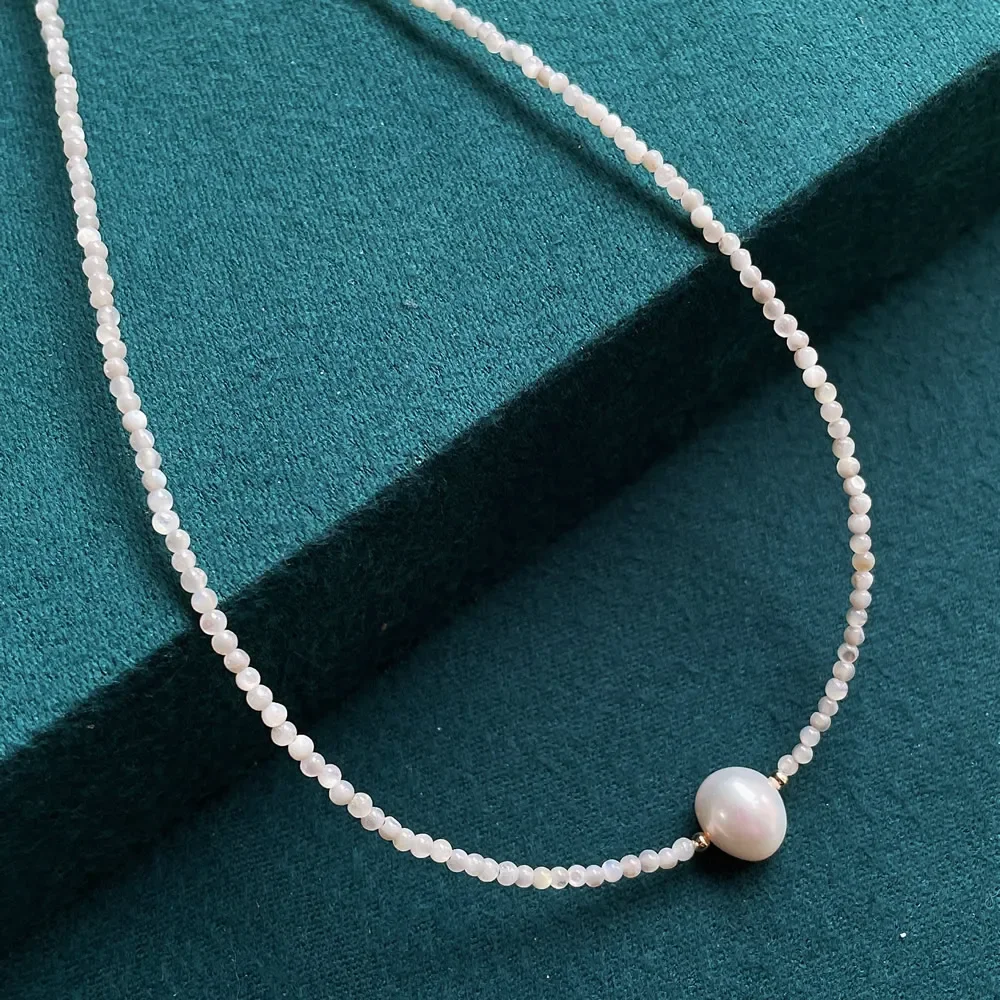 Minimalist Shell Pearl Necklace Thin 2mm Mini Shiny White Natural Freshwater Baroque Pearl Charm Short Choker Necklace for Women
