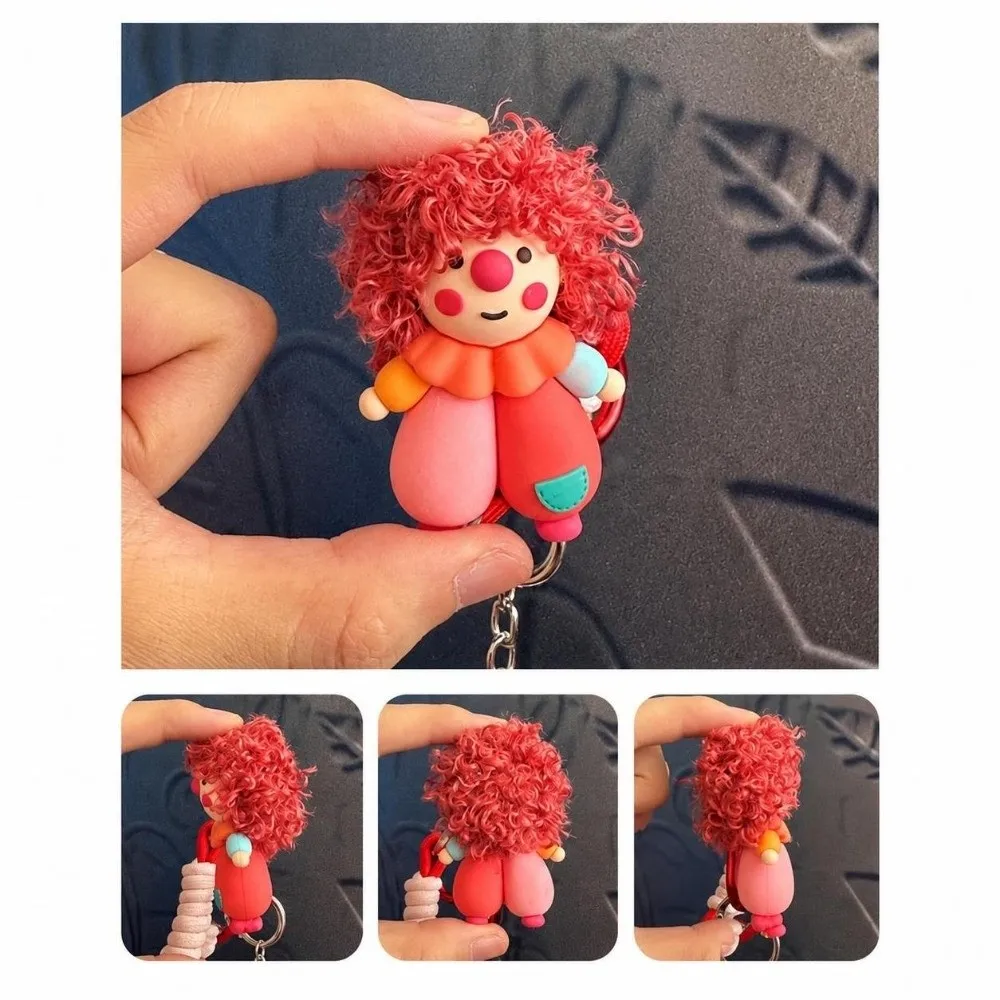 New Funny Curly-haired Clown Keychain Cartoon PVC Bag Charm Pendant Creative Cute Curly-haired Key Ring for Women