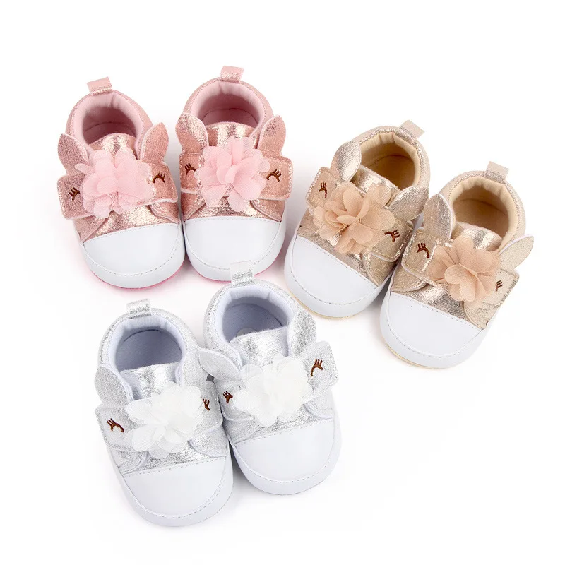 Baby Shoe Cartoon Eyes Vertical Ears Solid Color Lace Big Flowers Princess Shoes Heart-shaped Anti Slip Soft Sole Toddler Shoes