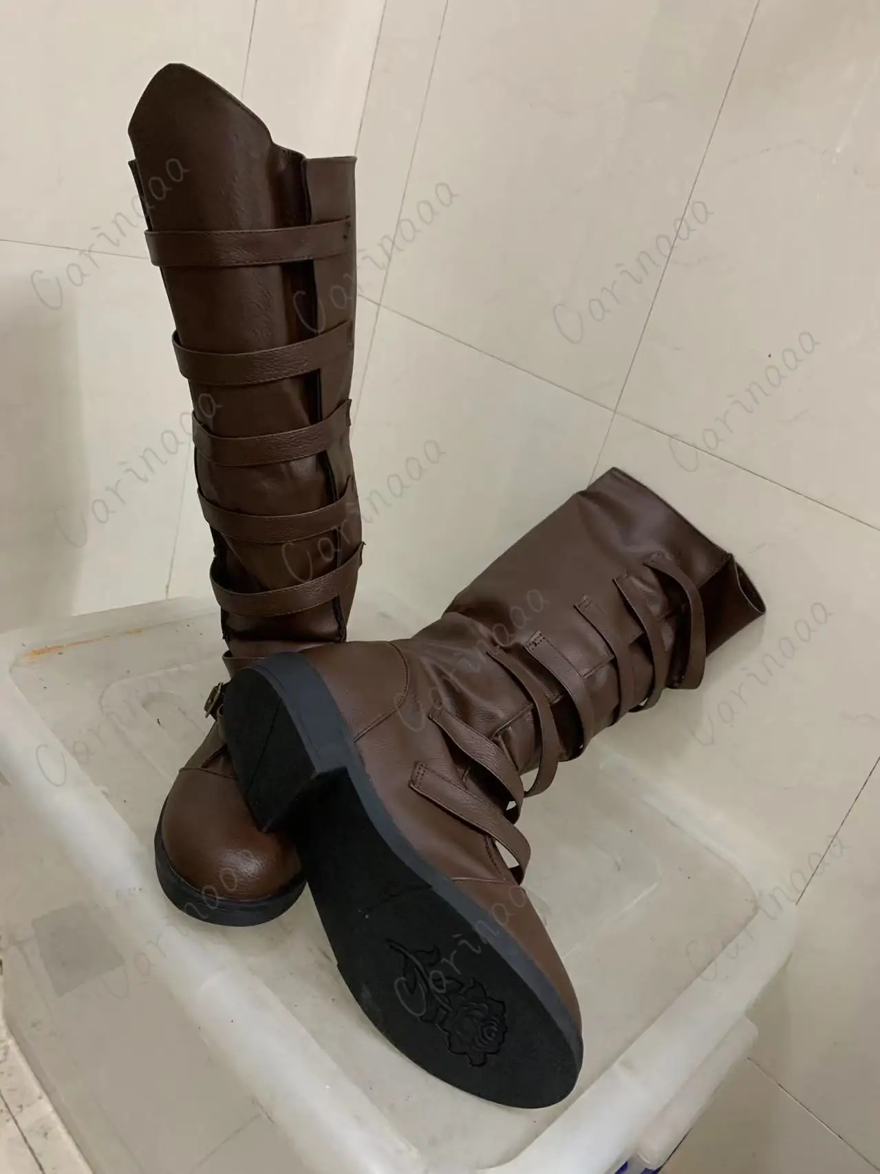 할로윈 코스프레 중세 바이킹 해적 의상 레트로 남자 부츠 Mid-Calf 겨울 PU 부팅 나이트 여성 붕대 고딕 신발