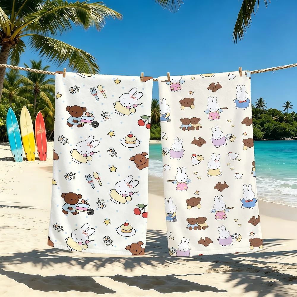 Anime Cartoon M-Miffy-ES Cute Towel For Outdoor Camping Beach Towel Super Absorbent Quick-Drying Summer Towel