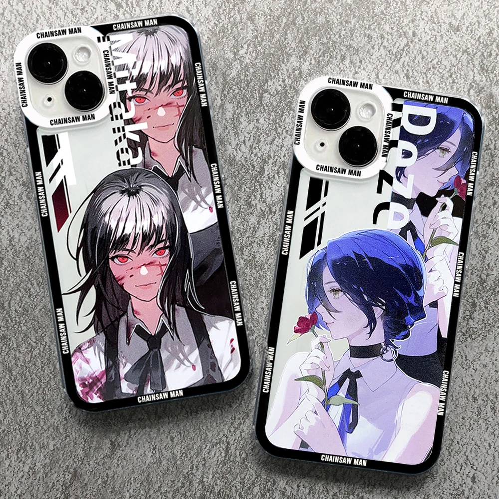 

Cartoon Anime Chainsaw Man Phone Case For iPhone 16 15 14 13 12 11 Pro Max 14 15 16 Plus Luxury Clear Angel eyes Soft Cover