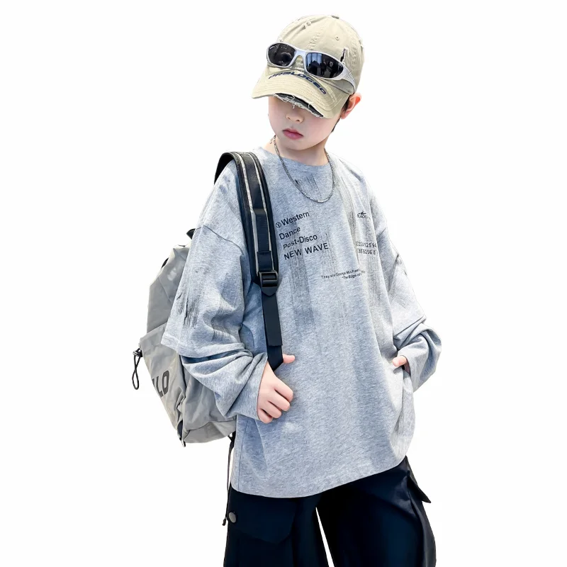 Unique Kids Designer Double Layer Long Sleeve T-shirt For Boys Fashion New Spring Clothing Tee Tops Child Cotton Tshirt Costume