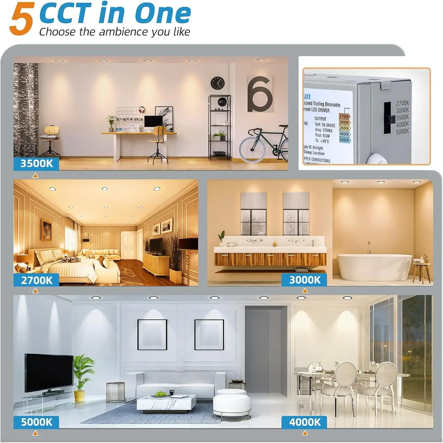 24 Pack 4 inch Recessed Lighting, 5CCT LED Recessed Light Black, 2700K-5000K Selectable, 9.5W Eqv 80W, 810LM Dimmable Canless Wa