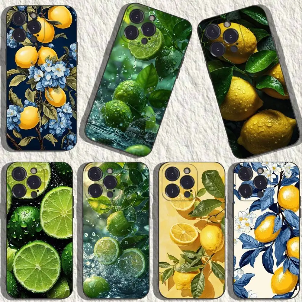 

Fruit lemon Phone Case For iPhone 16,15,14,13,12,11 Plus,Pro Max,XS,X,XR,SE,Mini,8,7,Soft Silicone Black Cover