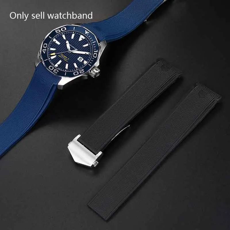 태그호이어 다이빙 시계 워터 고스트 Way101/201용 시계 밴드 실리콘 고무 곡선 엔드 블루/블랙 시계 스트랩 액세서리 22mm