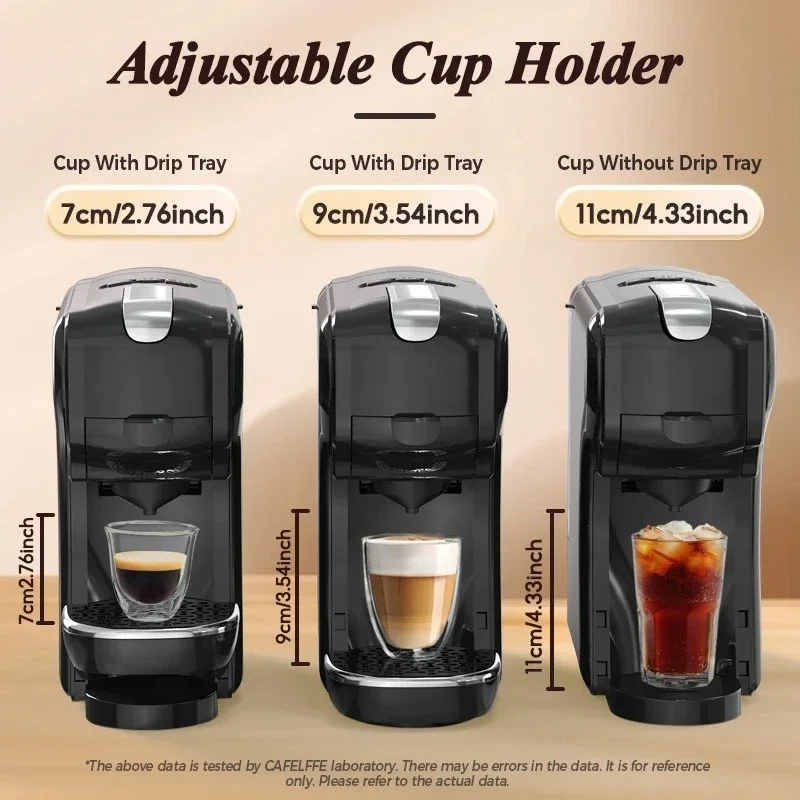 Black 3-in-1 Capsule Coffee Machine 611 with Milk Frother & Adjustable Cup Holder