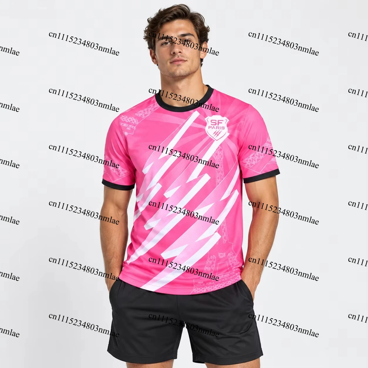 Paris Rugby Jersey 2026, Pink Rugby Shirt Eiffel Tower Design, Unisex Sports Top, Breathable Quick Dry Training Tee Men Women