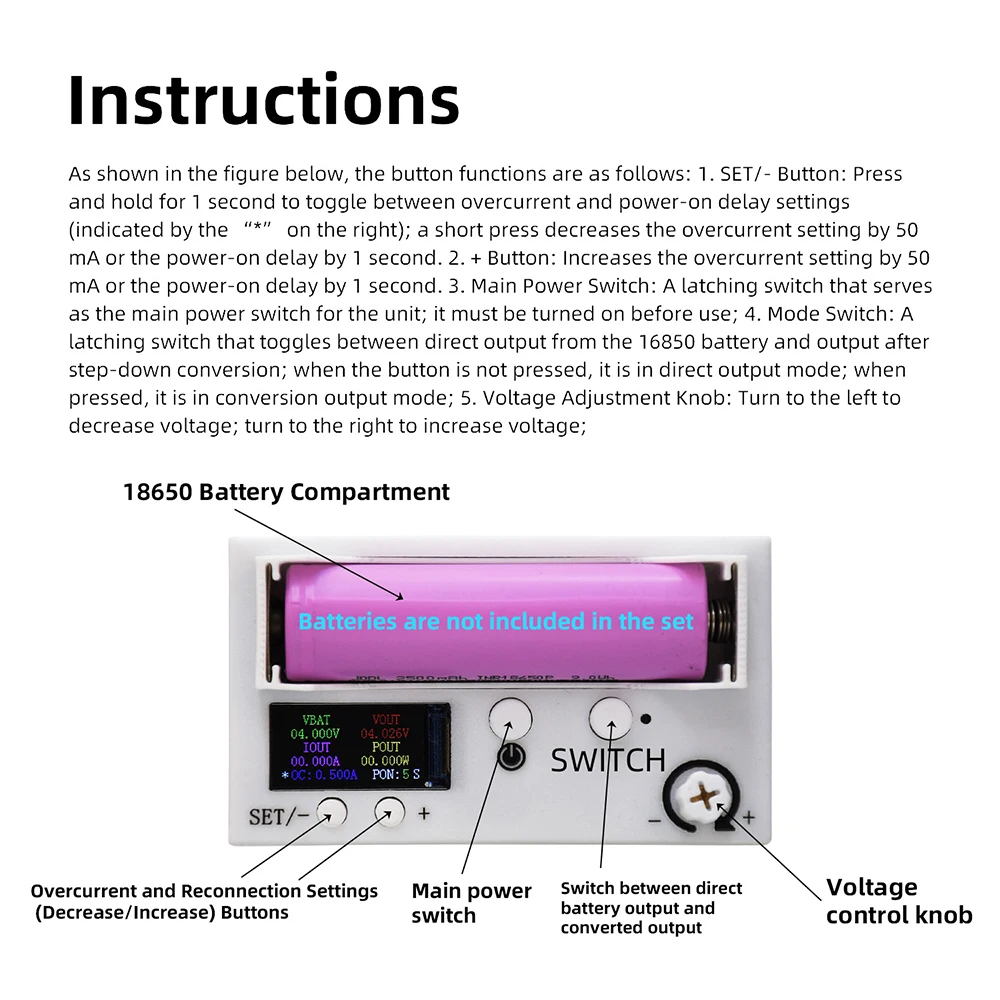 Mini TFT Color Screen Power Supply Adjustable 18650 Buck-Boost Portable Test Module For Electronic Projects