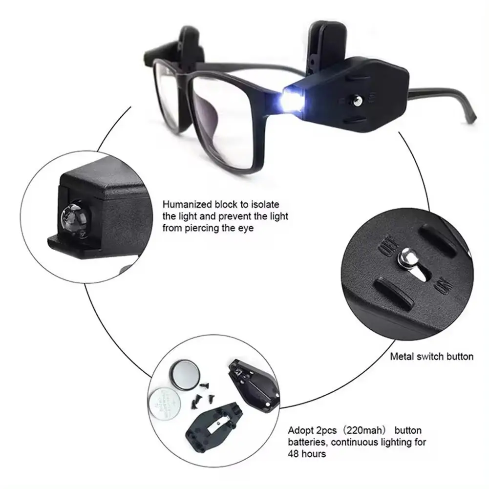 Adjustable Mini Flashlight Universal Glasses Reading Lamp For Night Fishing Camping LED Clip On Eyeglass Lamp Light F3L5