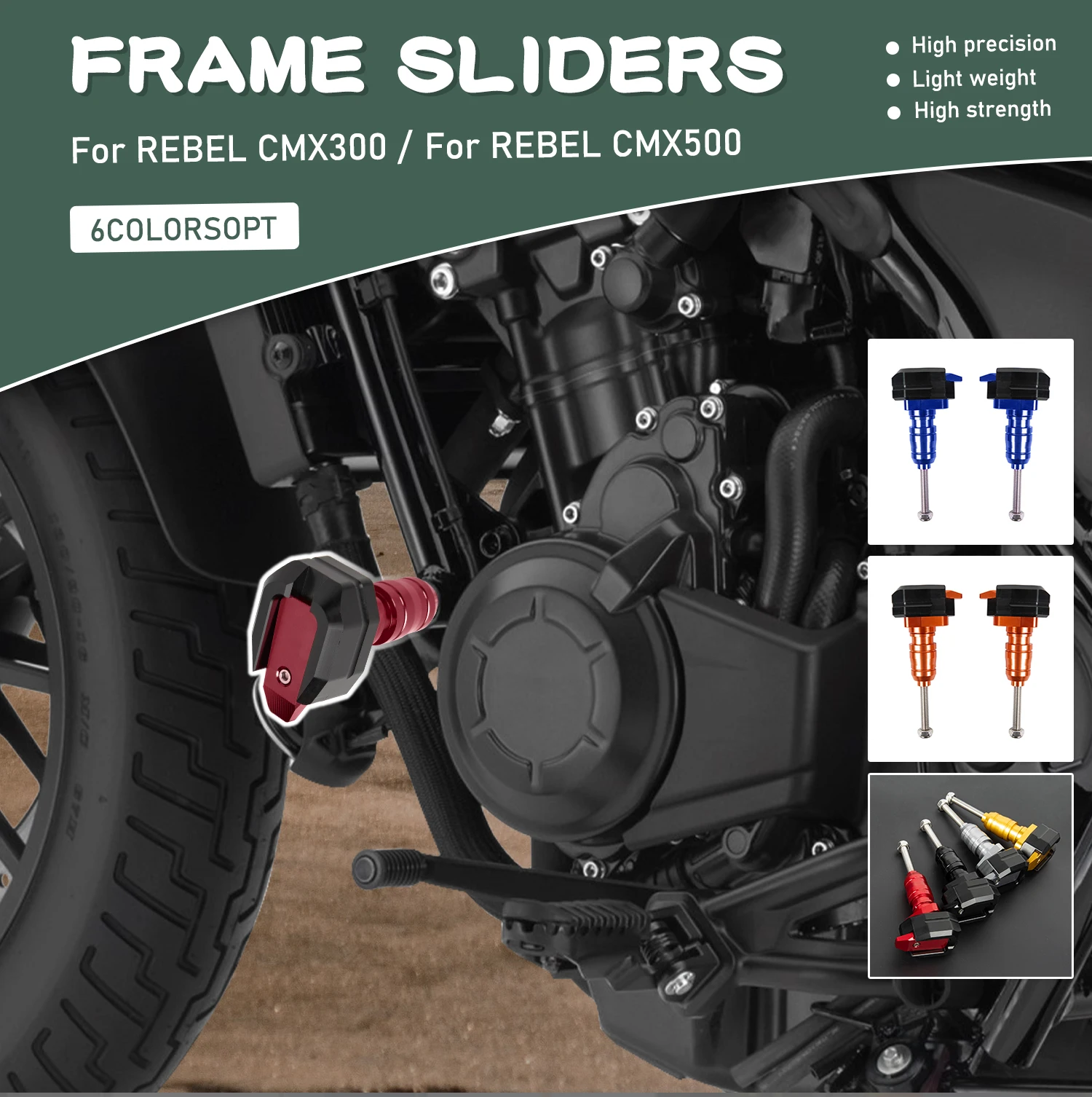 

Motorcycle Frame Slider Crash Protector CNC Engine Crash Falling Protection Accessories For Honda Rebel 500 CMX500 2017-2023